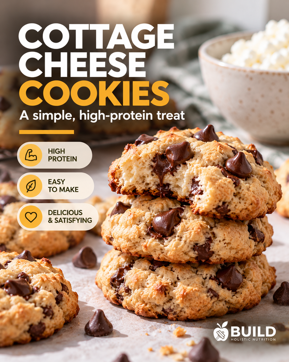 Cottage cheese chocolate chip cookies, a simple high-protein treat